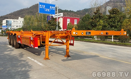 南明LSY9408TWY型危險(xiǎn)品罐箱骨架運(yùn)輸半掛車(平骨架、40英尺)